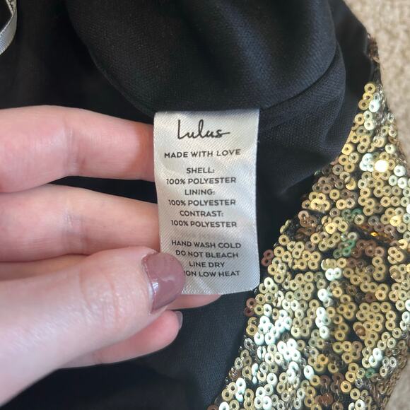 NWT Lulus Lustrous and Luxe Gold Sequin Cutout Bodycon Mini Dress Glam Party M - Picture 7 of 8